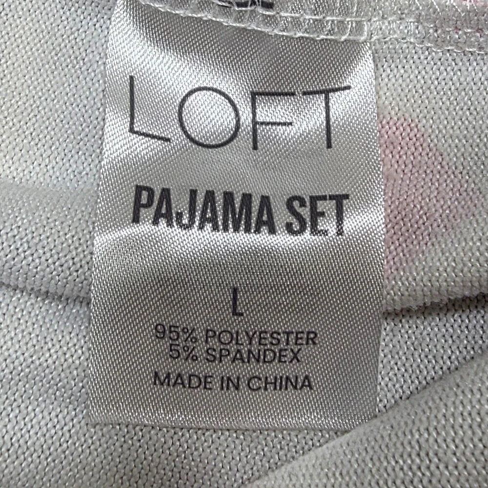 Loft Pajama Set Womens Large Gray Pink Heart Plaid Sleepwear Loungewear 2 Piece